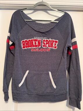 Alternative Apparel Navy, off shoulder Pullover Sweatshirt with Red Logo